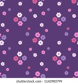 Floral geometric seamless pattern with abstract flowers in pink, purple colors. Endless texture in doodle line art style. Cute simple vector background for textile ditsy print, wallpaper, gift wrap