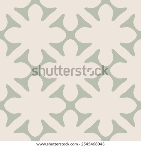 Floral geometric seamless pattern. Abstract vector ornament texture with flower shapes, crosses, tiles, grid, lattice. Simple green and beige minimal elegant background. Repeated decorative geo design