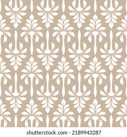 Floral geometric seamless pattern. Biege and white ornament. Fabric for ornament, wallpaper, packaging, vector background