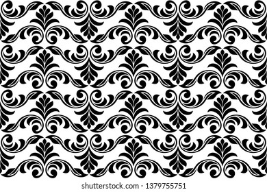 Floral geometric seamless pattern. Black and white ornament. Fabric for ornament, wallpaper, packaging, vector background.