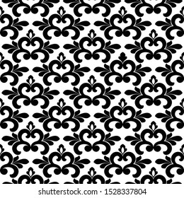 Floral geometric seamless pattern. Black and white ornament. Fabric for ornament, wallpaper, packaging, vector background.