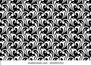 Floral geometric seamless pattern. Black and white ornament. Fabric for ornament, wallpaper, packaging, vector background.
