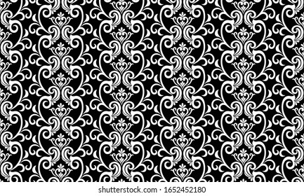 Diseño floral geométrico sin fisuras. Ornamento blanco y negro. Tela para adorno, papel pintado, embalaje, fondo vectorial.