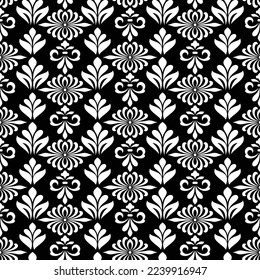 Floral geometric seamless pattern. Black and white ornament. Fabric for ornament, wallpaper, packaging, vector background.