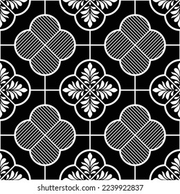 Floral geometric seamless pattern. Black and white ornament. Fabric for ornament, wallpaper, packaging, vector background