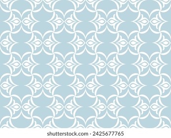 Floral geometric seamless pattern. Blue and white ornament. Fabric for ornament, wallpaper, packaging, vector background