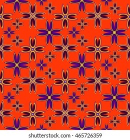 Floral geometric seamless pattern colorful floret on red background.