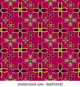 Floral geometric seamless pattern colorful floret on red background.