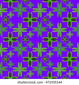Floral geometric seamless pattern with colorful floret on violet background.