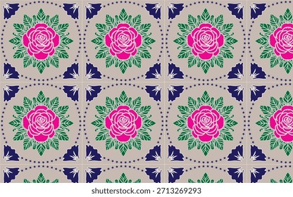 “Patrón geométrico floral colorido sin fisuras con motivos decorativos simétricos”

