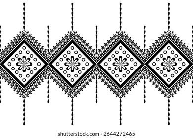 Floral geometric seamless pattern with diamond shapes.