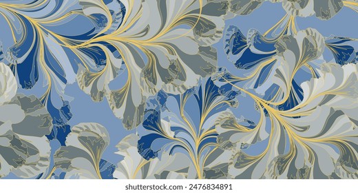 Floral geometric seamless pattern. Ethnic fabric fashion design with a beautiful blue-brown cashmere color effect. Vector illustration