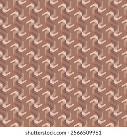 Floral geometric seamless pattern of geometrical fan shapes. Abstract monochromatic surface design of abstract shapes on coffee mocha color background.