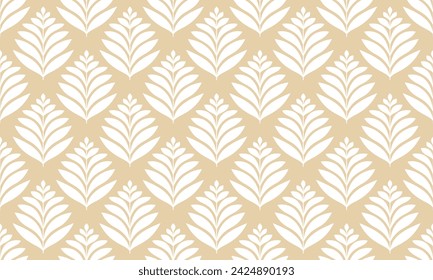 Floral geometric seamless pattern. Gold and white ornament. Fabric for ornament, wallpaper, packaging, vector background.