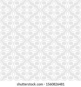 Floral geometric seamless pattern. Gray and white ornament. Fabric for ornament, wallpaper, packaging, vector background.
