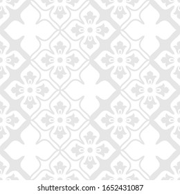 Blumengeometrisches nahtloses Muster. Grau-weiße Ornamente. Stoffe für Ornamente, Tapeten, Verpackungen, Hintergrund der Vektorillustration