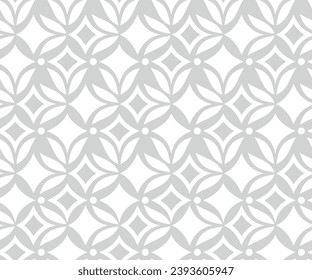 Patrón floral geométrico sin costuras. Ornamento gris y blanco. Tela para ornamento, papel pintado, embalaje, fondo vectorial.