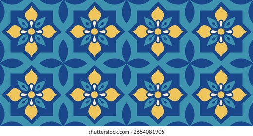 Padrão floral geométrico sem emenda. azulejos mediterrânicos. Lenço, design de bandana. Interior. Fundo ornamentado, papel digital, papel de parede. Mosaico. Azulejo. Ilustração vetorial.