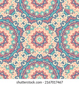 Floral geometric seamless pattern. Modern vector tile design. Vector geometric background. Bold funky linear motif. Retro design fabric ornament. Exotic napkin tissue.