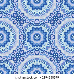 Blumengeometrisches nahtloses Muster. Modernes Fliesendesign. Vektorgeometrischer Hintergrund. Minimalistische Doppel-Spitzen.  Bekleidete Stoffschmuck. Exotisches Kleidergewebe.