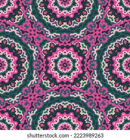 Patrón floral geométrico sin costuras. Diseño de mosaico vectorial moderno. Muestra un mosaico contemporáneo. Delicado motivo de pared. El adorno de tela de diseño de época. Patrón de superficie orgánico brillante.