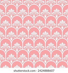 Patrón sin costuras geométricas florales. Adorno rosa y blanco. Tela para el ornamento, papel pintado, embalaje, fondo del vector.