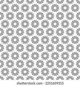 Floral geometric seamless pattern. Retro simple minimalist pattern with black flowers on the white background. Classic black and white ornament.
