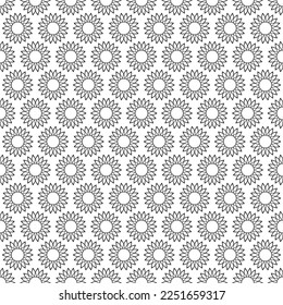 Floral geometric seamless pattern. Retro simple minimalist pattern with black flowers on the white background. Classic black and white ornament.