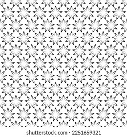 Floral geometric seamless pattern. Retro simple minimalist pattern with black flowers on the white background. Classic black and white ornament.