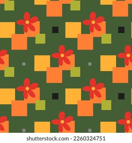 Floral and geometric seamless pattern in retro style. Vector illustration for textile and wrapping paper.