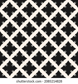 Floral geometric seamless pattern. Vector abstract black and white ornamental texture with flower silhouettes, crosses. Gothic style ornament. Simple monochrome background. Repeat tileable design
