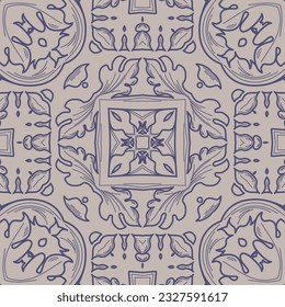 Floral geometric shapes and forms with leaves and flowers. Blooming and flourishing petals and plants with squares design. Seamless pattern, background print or wallpaper. Vector in flat style