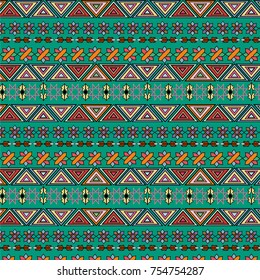 floral geometric tribal seamless pattern with green background
