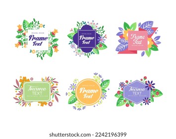 Floral Geometrical Frame Design with Blooming Flowers and Twigs Vector Set