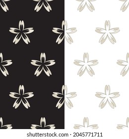 Floral geometrical seamless pattern. Simple flower motif, gold beige color palette. Black or white easy editable color background. Vector 