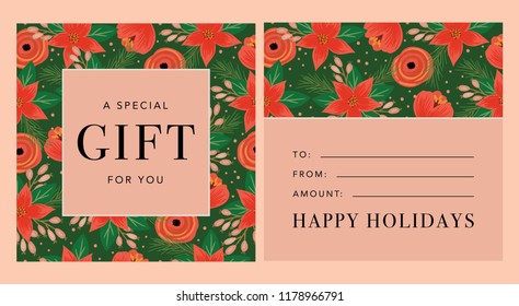 Floral Gift Card Design in Vector. Gift Card Card Template with Flowers. Holiday Gift with Front and Back.