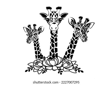 floral giraffe in black color