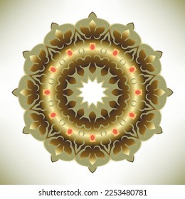 Patrón de manala 3d de oro floral. Ornamento superficial de flores doradas. Vector de fondo lujoso ornamental. Hermosa flor ornamentada. Decoración de estilo vintage. Textura 3d con patrones.