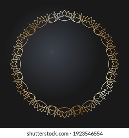 Floral gold border. Round golden frame with wild flowers. Vector illustration EPS10.