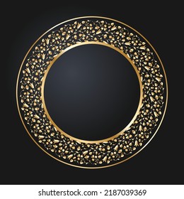 Floral gold border. Round golden frame with wild flowers and tulips. Round frames vector