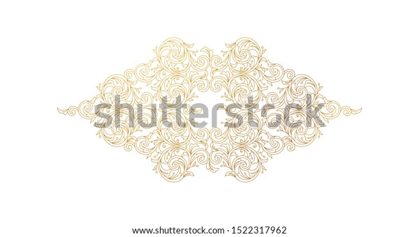 Floral gold decoration, frame, vignette. Arabic and\
Eastern motifs. Arab ornamental illustration, flower garland.\
Isolated line art ornaments. Golden ornament with leaves, curls for\
invitations, cards