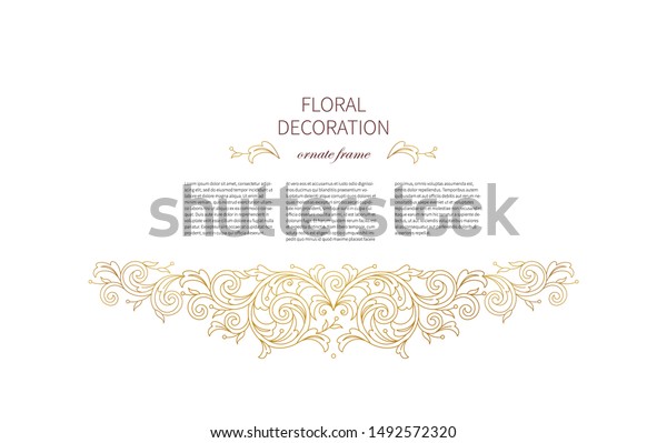 Floral gold decoration, frame, vignettes. Arabic\
and Eastern motifs. Ornamental illustration, flower garland.\
Isolated line art ornaments. Golden ornament with leaves, curls for\
invitations, cards.