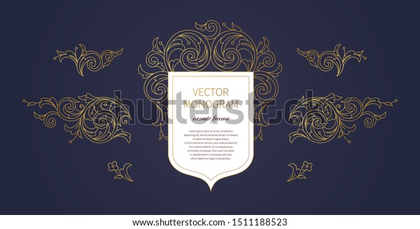 Floral gold decoration, frame, vignettes. Arabic and\
Eastern motifs. Arab ornamental illustration, flower garland.\
Isolated line art ornaments. Golden ornament with leaves, curls for\
invitations, card