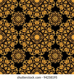 floral gold decorative pattern on a black background