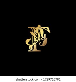 Floral Gold F Luxury Letter Logo,  Elegance Alphabet Vector Nature Leaf Style.