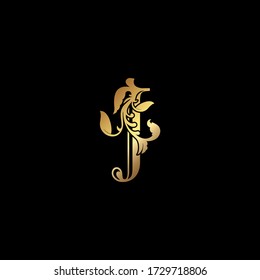 Floral Gold J Luxury Letter Logo,  Elegance Alphabet Vector Nature Leaf Style.