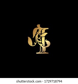 Floral Gold I Luxury Letter Logo,  Elegance Alphabet Vector Nature Leaf Style.