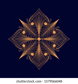 Floral Gold Mandala Design Vector ethnic Oriental circle ornament alchemy pattern. Coloring page template. Vector illustration.