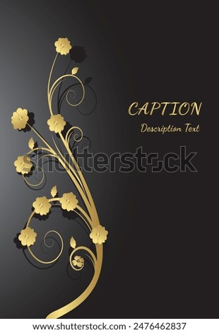 Floral gold Potrait template with black gradient background 