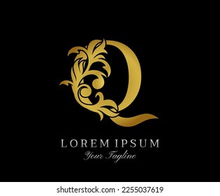 Floral Gold Q Luxury Logo Icon. Classy Q Letter Logo Design Vector.
